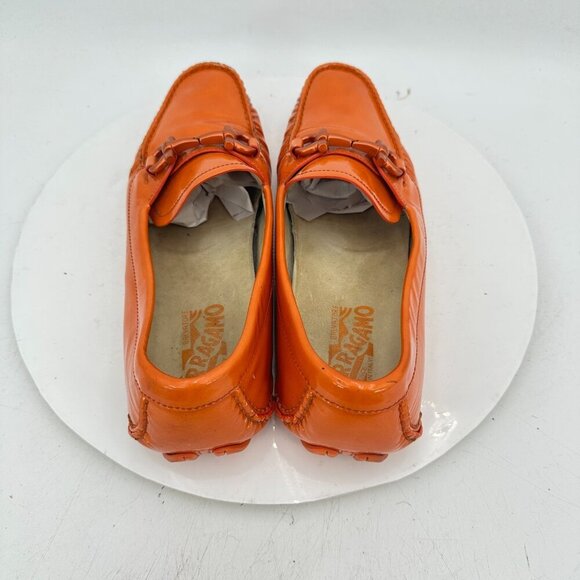 Salvatore Ferragamo Men Size 8.5M Orange Patent Leather Horsebit Loafer Shoes - Picture 5 of 10